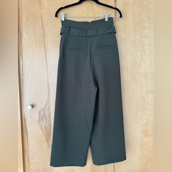 COS olive green paper bag high waist cropped wide leg pant with belt size 4 - Picture 5 of 8